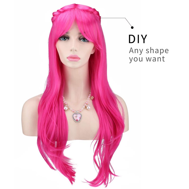 Akstore 28 inch Fashion Wigs Long Wavy Curly Hair Cosplay Wig (Rose) - Image 3